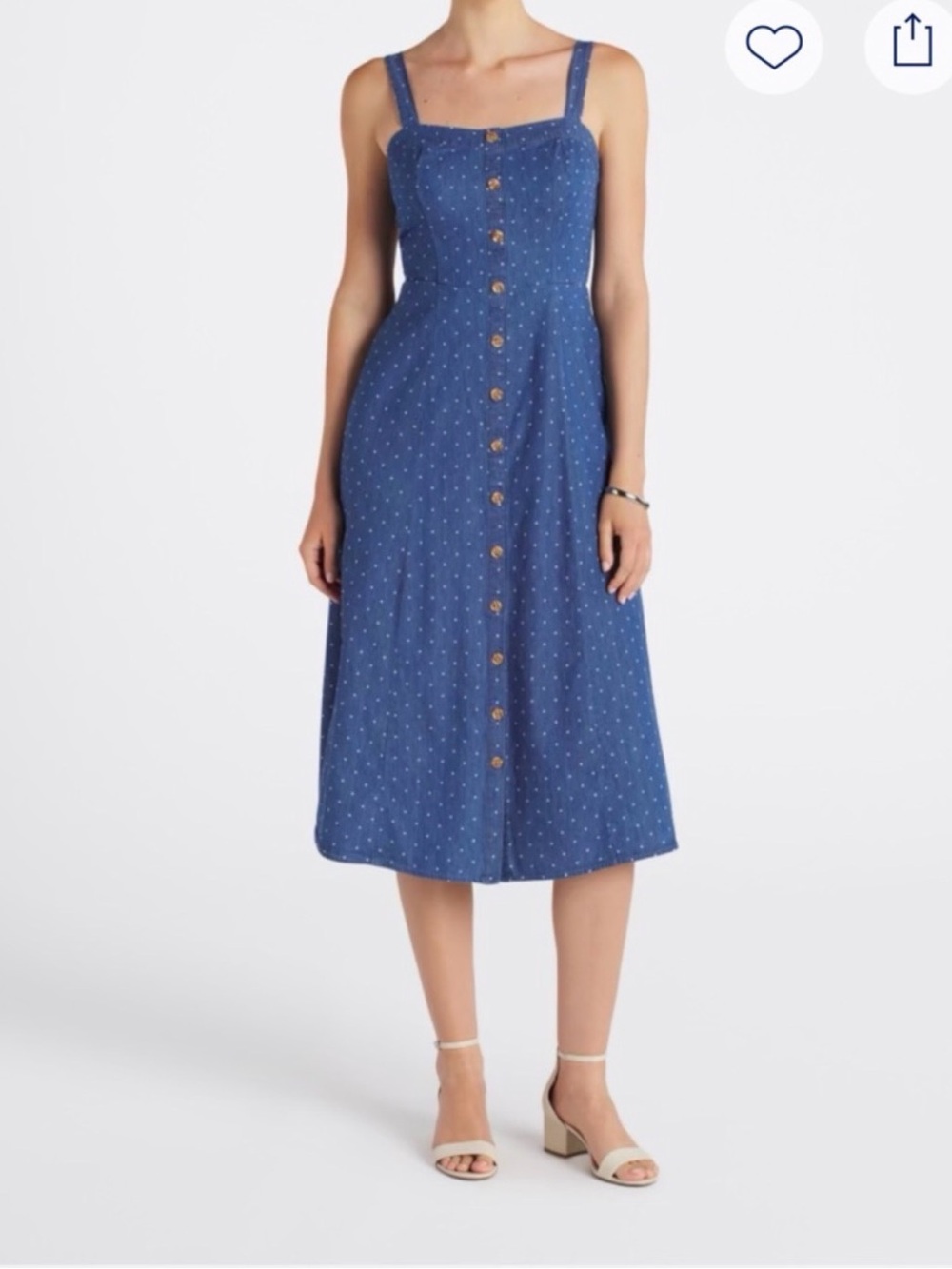 Market & Spruce Blue Polka Dot Button-Front Midi Dress